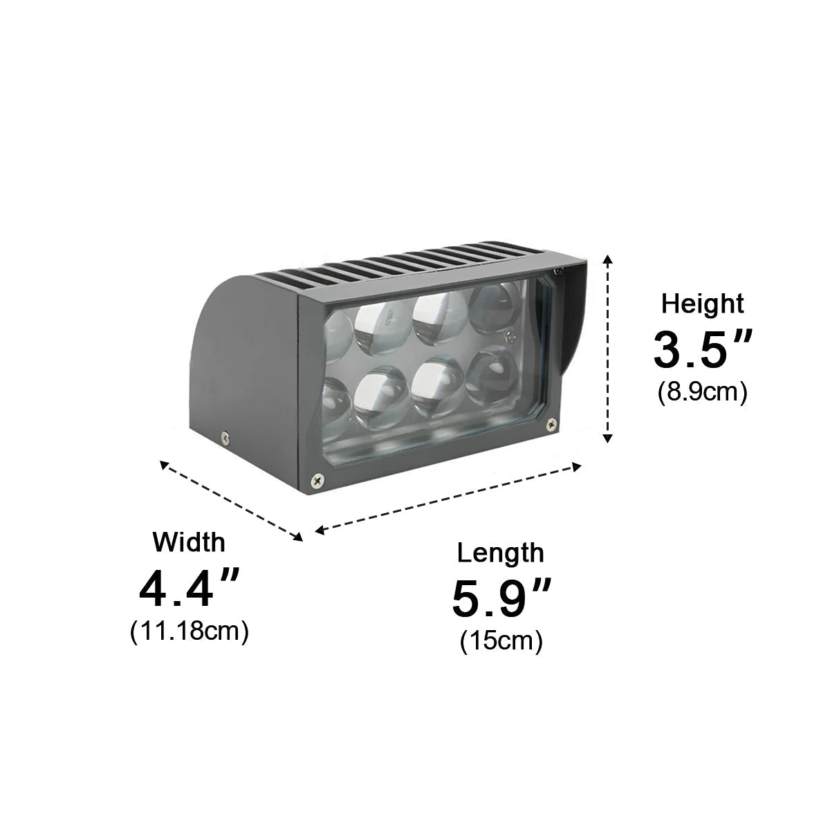 Adjustable Weatherproof LED Floodlight Gray Die-Cast Aluminum Wall Fixture 20W 30W 50W 80W Accent Security Lighting Residential Commercial H