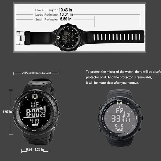 Digital Sports Watch for Men Shock Resistant Waterproof Alarm LED Backlight Tactical Wristwatch for Running Hiking Swimming Outdoor Activiti