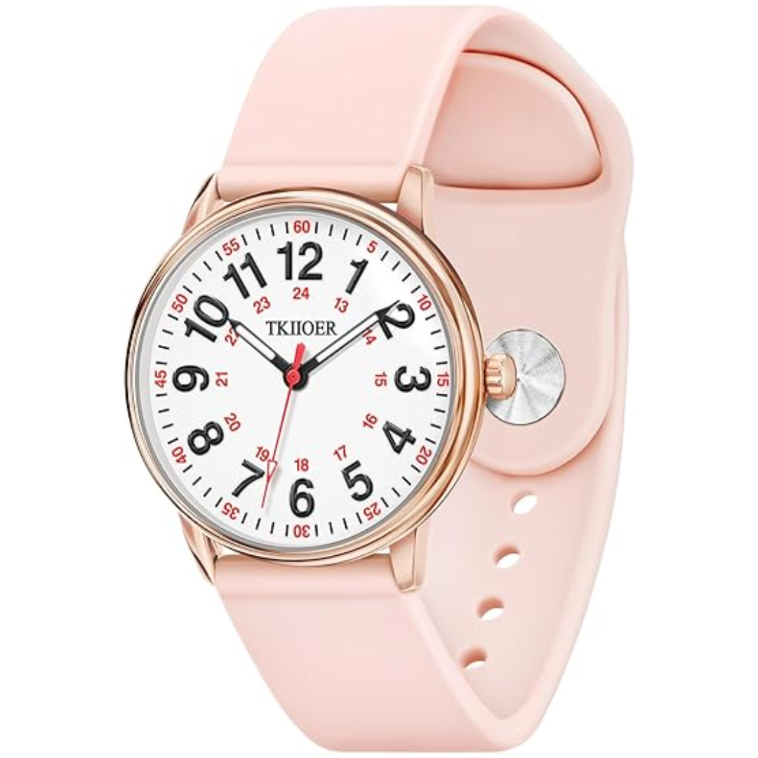 Clip-On Fob Watch for Nurses & Healthcare Workers with Luminous Dial 12/24 Hour Second Hand 164 ft Waterproof for Medical Students CNAs