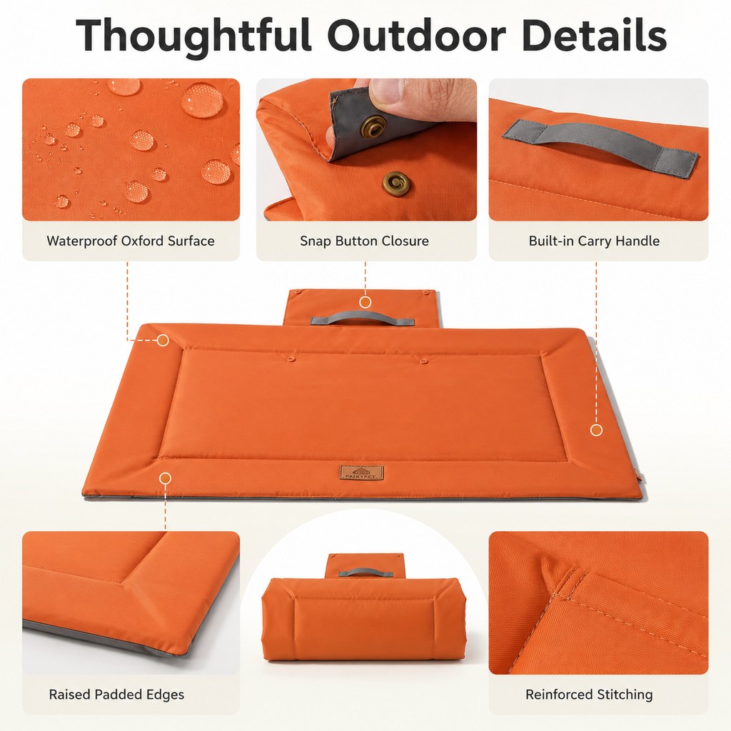 Ortekor Waterproof Outdoor Pet Camping Mat - Foldable Dog Travel Bed for Camping, Car Trunk & Patio, Keeps Pets Off Wet Grass & Dirt