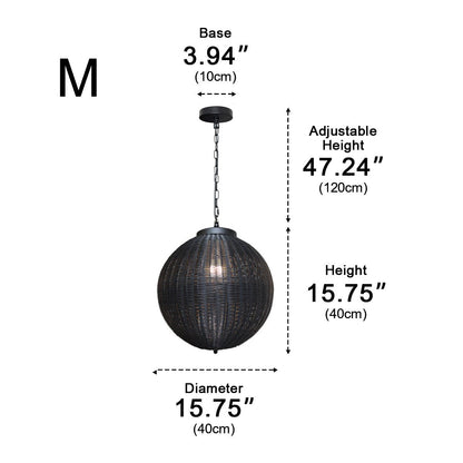 Woven Rattan Outdoor Hanging Lantern 16 in Black Waterproof Porch Light for Pergola Garden Patio Adjustable Cord E27 Socket