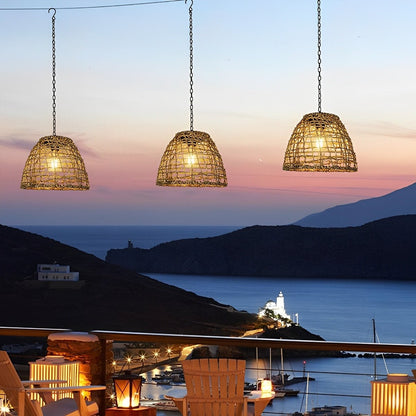 Solar Hanging Lantern for Patio Black Woven Weather-Resistant 9x7in Deck Fixture Cordless Eco LED Warm Glow Courtyard Walkway Outdoor Dining