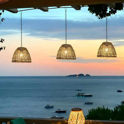 Solar Hanging Lantern for Patio Black Woven Weather-Resistant 9x7in Deck Fixture Cordless Eco LED Warm Glow Courtyard Walkway Outdoor Dining