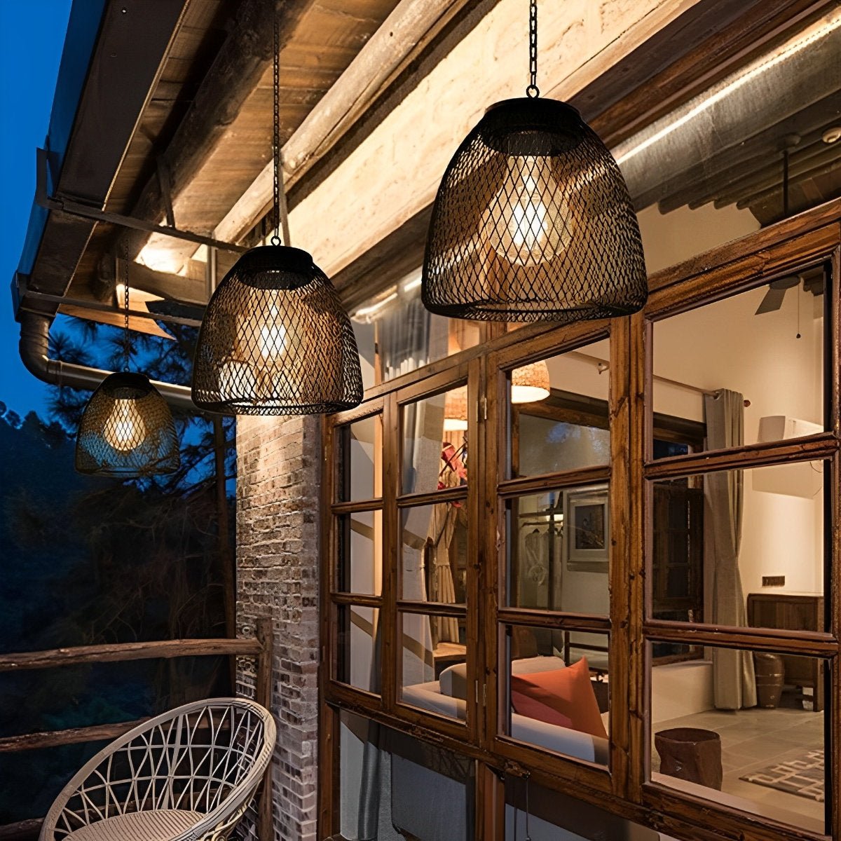 Solar Hanging Lantern for Patio Black Woven Weather-Resistant 9x7in Deck Fixture Cordless Eco LED Warm Glow Courtyard Walkway Outdoor Dining