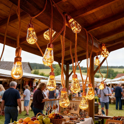 Outdoor String Lights Solar Powered, Solar Garden Lights with Hemp Rope, LED Patio String Lights for Backyard and Deck