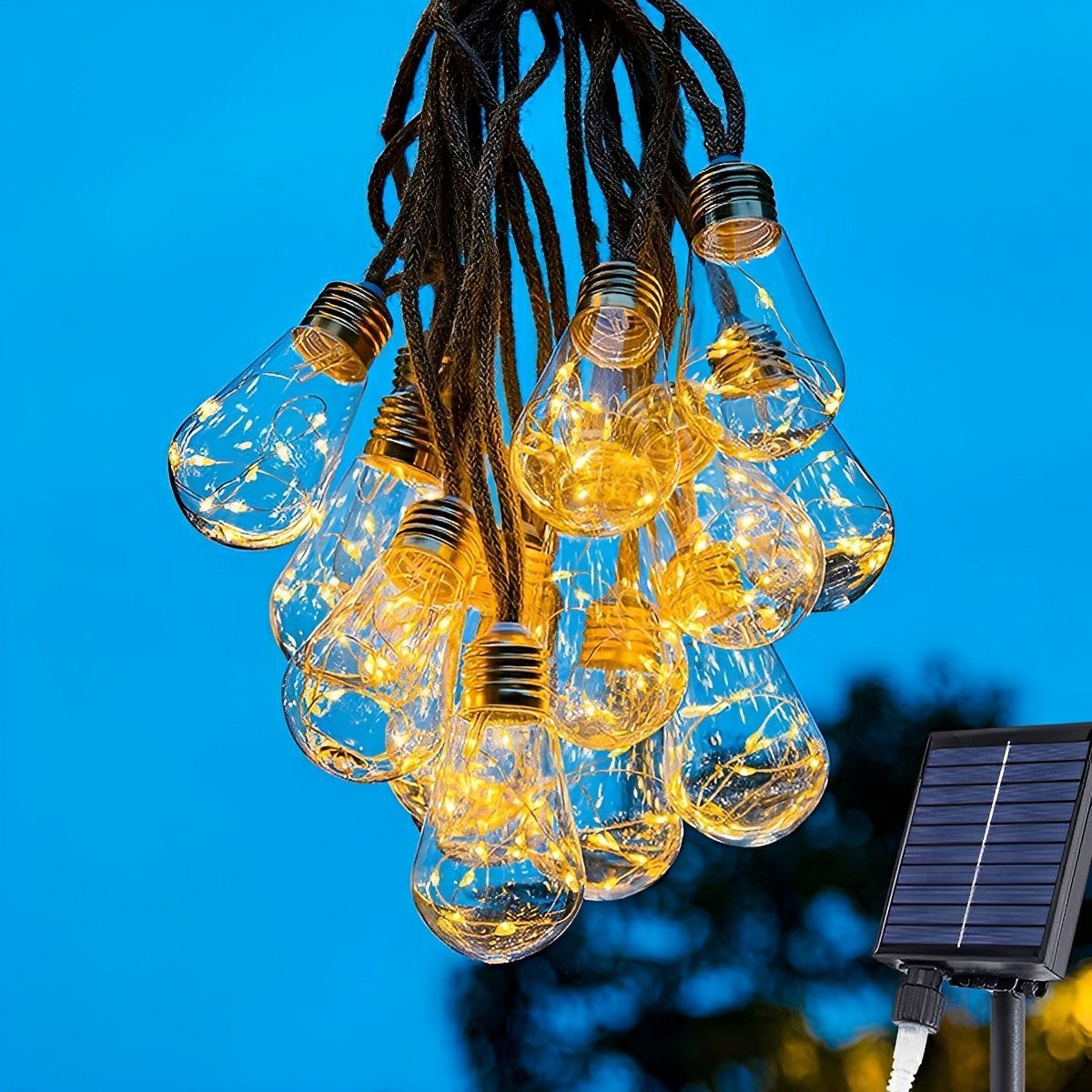 Outdoor Solar LED Edison Bulb Decorative Lights 33 ft Weatherproof Jute Cord for Patio Deck Yard Bistro Canopy Balcony Entertaining Ambient