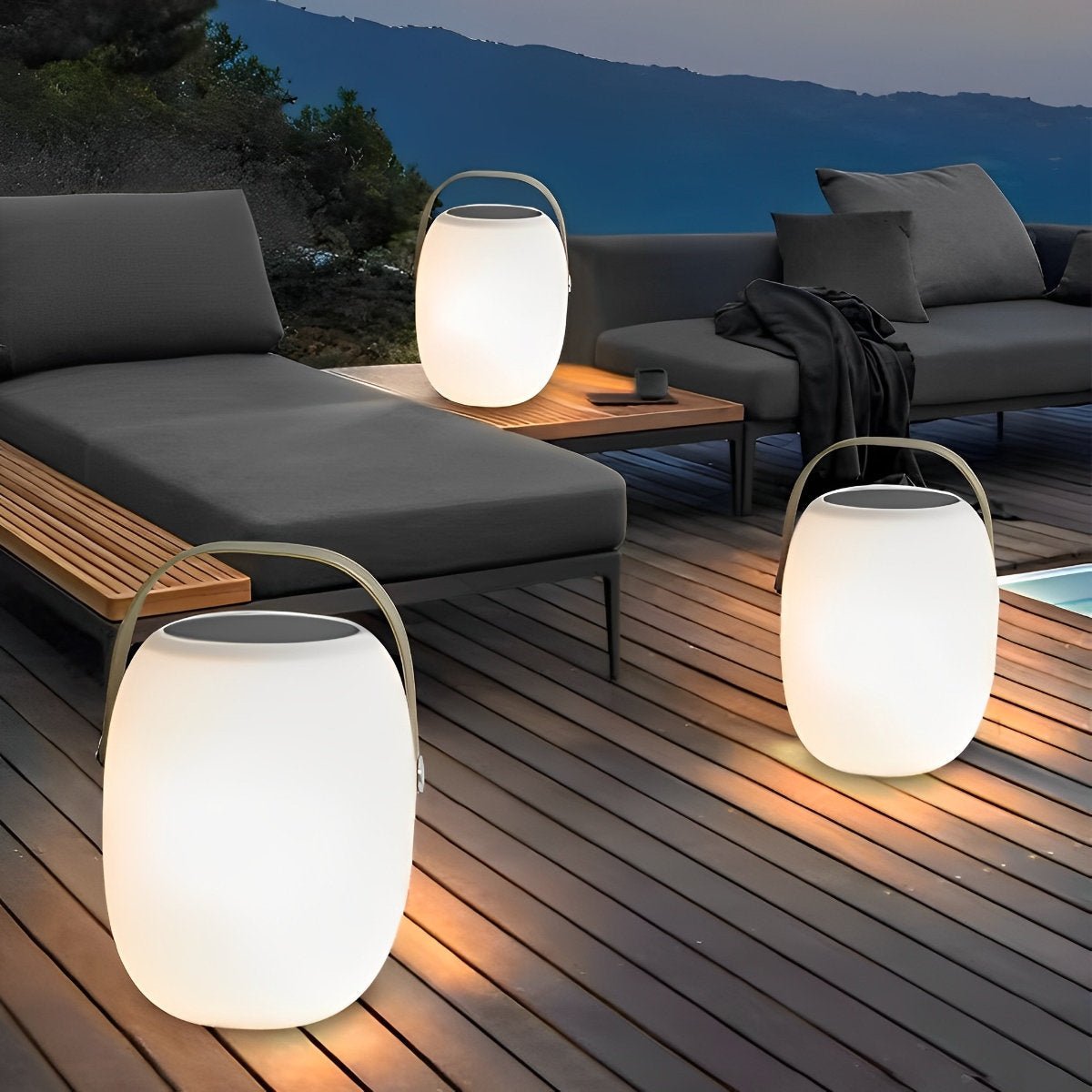 Rechargeable LED Globe Lantern for Deck & Patio with Touch Dimming – 7 in White Sphere Design, Solar + USB Power, Waterproof for Outdoor Din