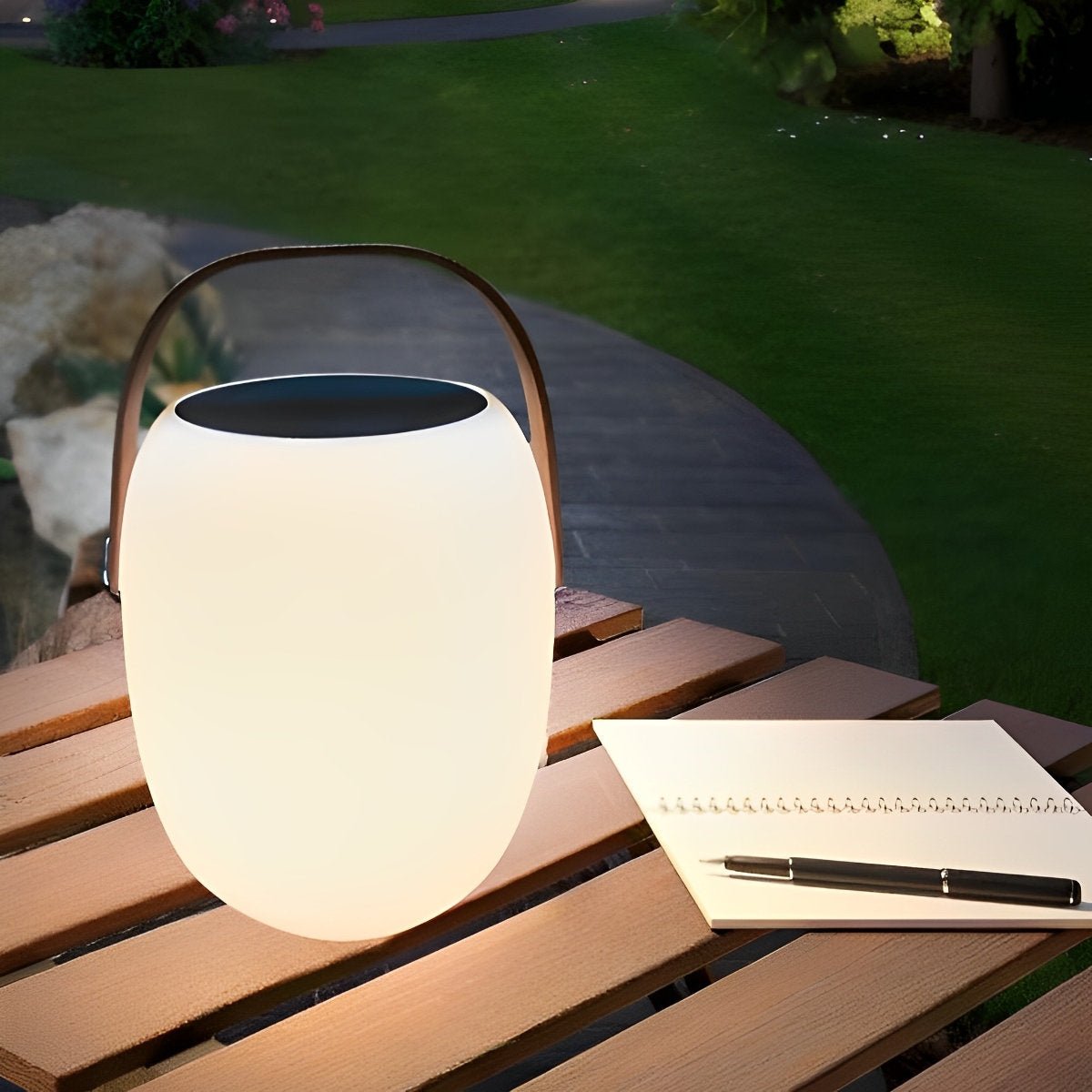 Rechargeable LED Globe Lantern for Deck & Patio with Touch Dimming – 7 in White Sphere Design, Solar + USB Power, Waterproof for Outdoor Din