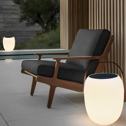 Rechargeable LED Globe Lantern for Deck & Patio with Touch Dimming – 7 in White Sphere Design, Solar + USB Power, Waterproof for Outdoor Din