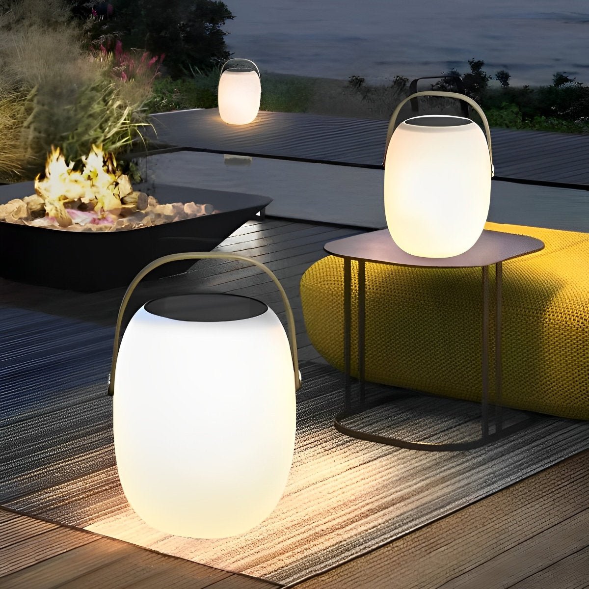 Rechargeable LED Globe Lantern for Deck & Patio with Touch Dimming – 7 in White Sphere Design, Solar + USB Power, Waterproof for Outdoor Din