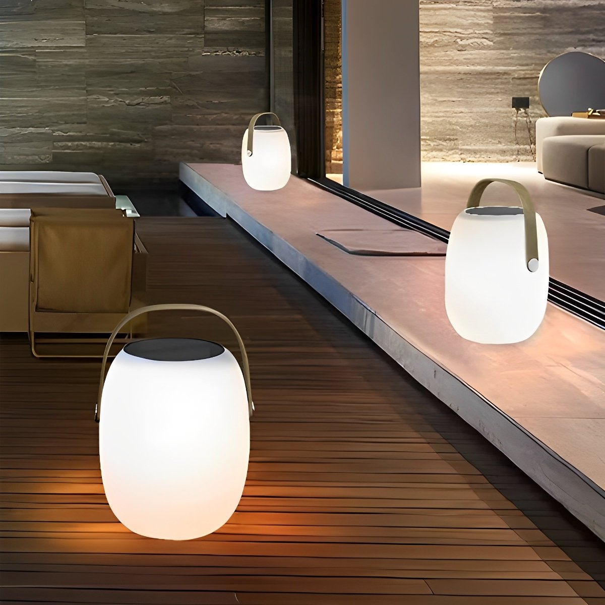 Rechargeable LED Globe Lantern for Deck & Patio with Touch Dimming – 7 in White Sphere Design, Solar + USB Power, Waterproof for Outdoor Din