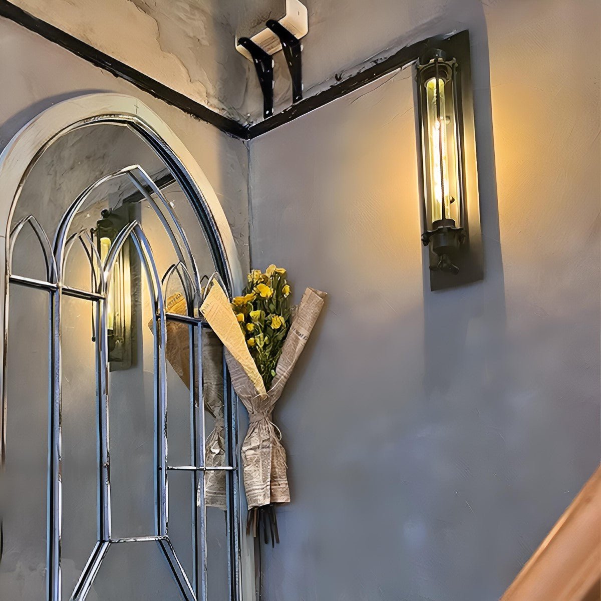Iron & Glass LED Fixture Vintage Industrial Hardwired Sconce Warm White Light for Hallways Bedrooms Kitchens Bathrooms & Living Spaces