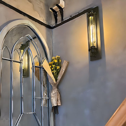 Iron & Glass LED Fixture Vintage Industrial Hardwired Sconce Warm White Light for Hallways Bedrooms Kitchens Bathrooms & Living Spaces