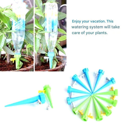 Self-Watering Stakes for Potted Plants – Adjustable Drip Irrigation System with Recycled Bottle Adapter – Set of 12