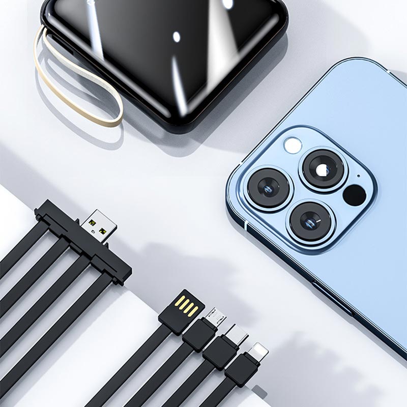 Portable Battery Pack 20000mAh with Built-In Charging Cables for iPhone & Android | Fast Charge Power Bank with LED Display