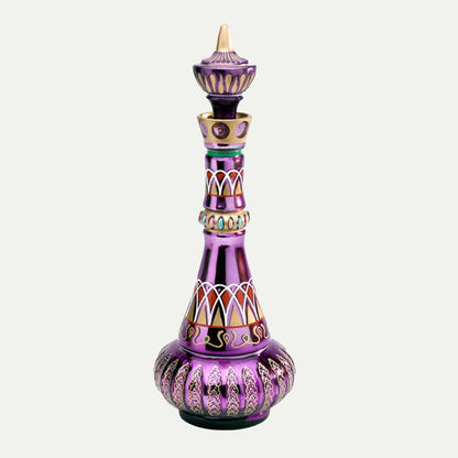 Purple Glass Genie Lamp Decorative Bottle with Mirrored Finish – Hand-Painted Brass Accent Statement Piece for Home Décor Display