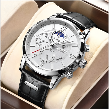 Classic Analog Watch for Men with Moon Phase Indicator | Elegant Design for Timeless Style