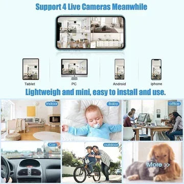 Compact WiFi Security Camera 1080P HD Indoor Outdoor Night Vision Motion Detection Live Audio Video Streaming Wireless Mini Surveillance