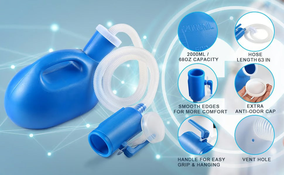 Travel Comfort | Men's Portable Urinal with Leak-Seal Lid & Removable Hose | 2L Capacity for On-the-Go Convenience