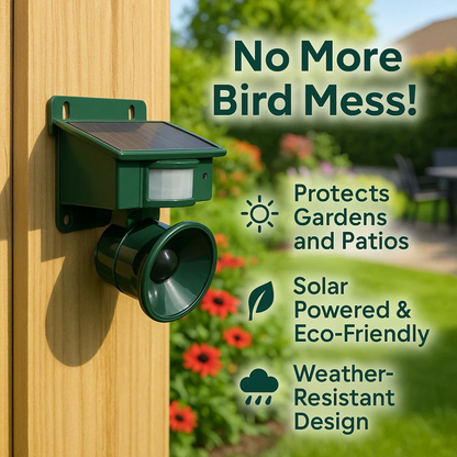 Solar Bird Repeller | Motion-Activated Deterrent with Adjustable Frequency | Humane Solution for Outdoor Protection