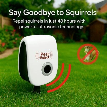 Outdoor Ultrasonic Squirrel Deterrent Device for Yards Gardens Patios Garage Chemical-Free Rodent Control Covers 800 Sq Ft Safe for Pets