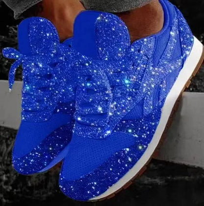 Women's Sparkling Low-Top Athletic Shoes – Shimmer Finish Lace-Up Sneakers for Everyday Wear & Casual Outfits