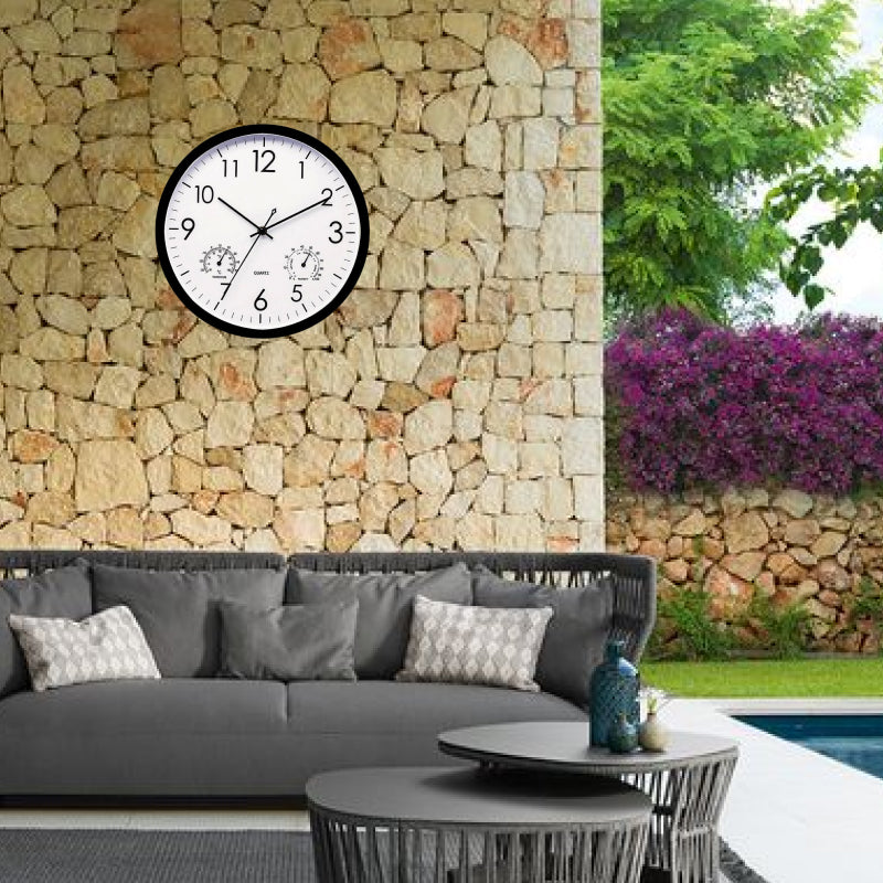 Dual-Display Garden Clock & Thermometer for Patio, Poolside & Yard – All-Weather Metal Design, Large Numbers