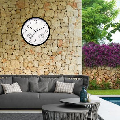 Dual-Display Garden Clock & Thermometer for Patio, Poolside & Yard – All-Weather Metal Design, Large Numbers
