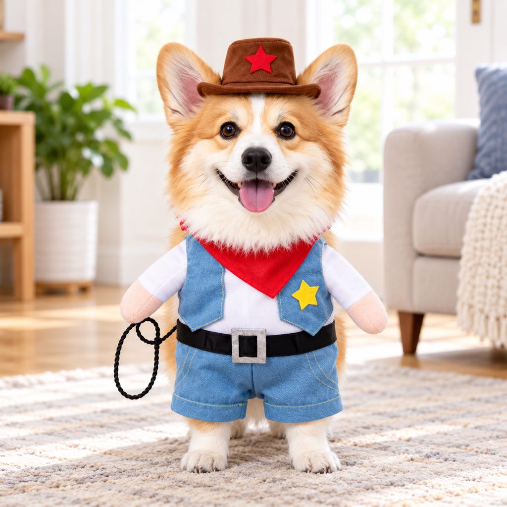 Cowboy Dog Costume for Halloween & Parties – Western Sheriff Outfit with Hat, Bandana & Plush Arms