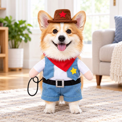 Cowboy Dog Costume for Halloween & Parties – Western Sheriff Outfit with Hat, Bandana & Plush Arms