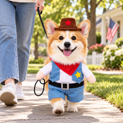 Cowboy Dog Costume for Halloween & Parties – Western Sheriff Outfit with Hat, Bandana & Plush Arms
