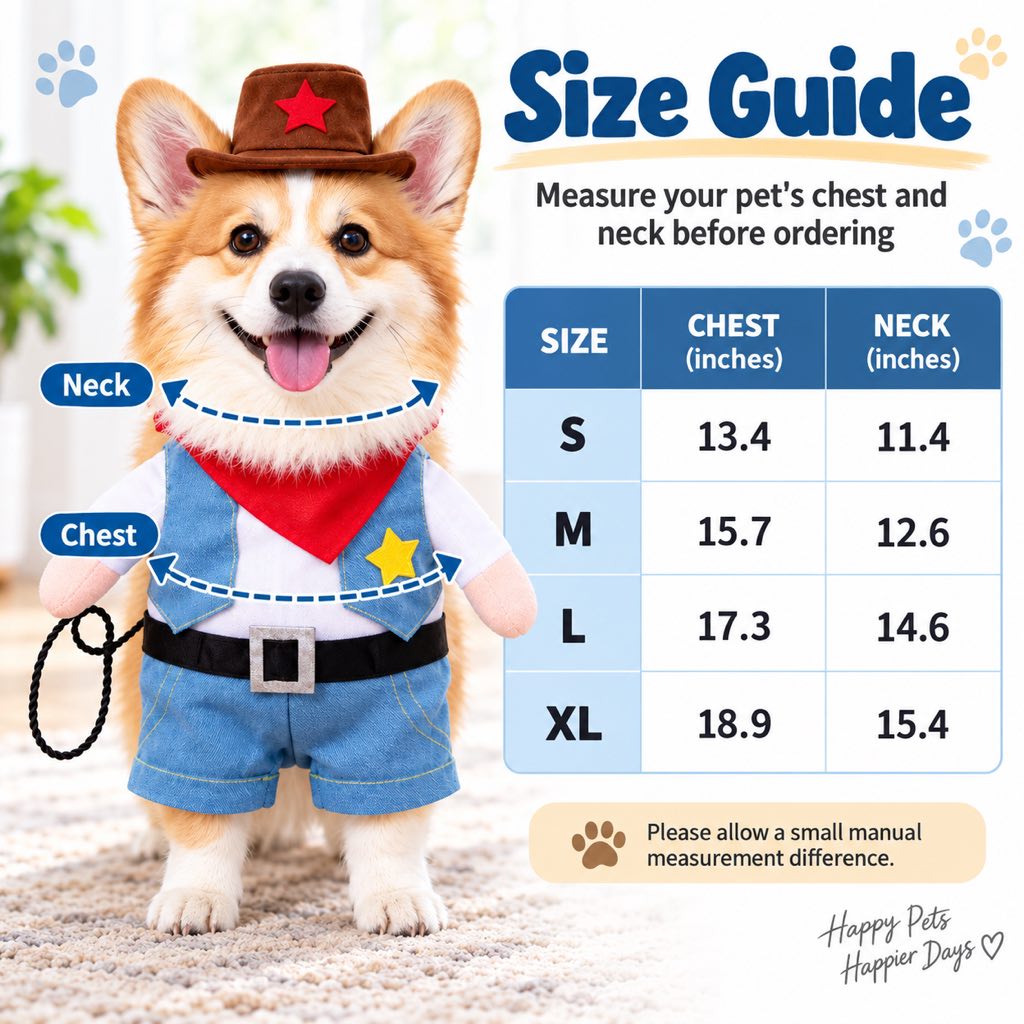 Cowboy Dog Costume for Halloween & Parties – Western Sheriff Outfit with Hat, Bandana & Plush Arms
