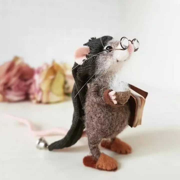 Felted Wool Mouse Figurine – Handmade Artisan Ornament for Christmas Tree, Holiday Mantel Display & Year-Round Shelf Decor