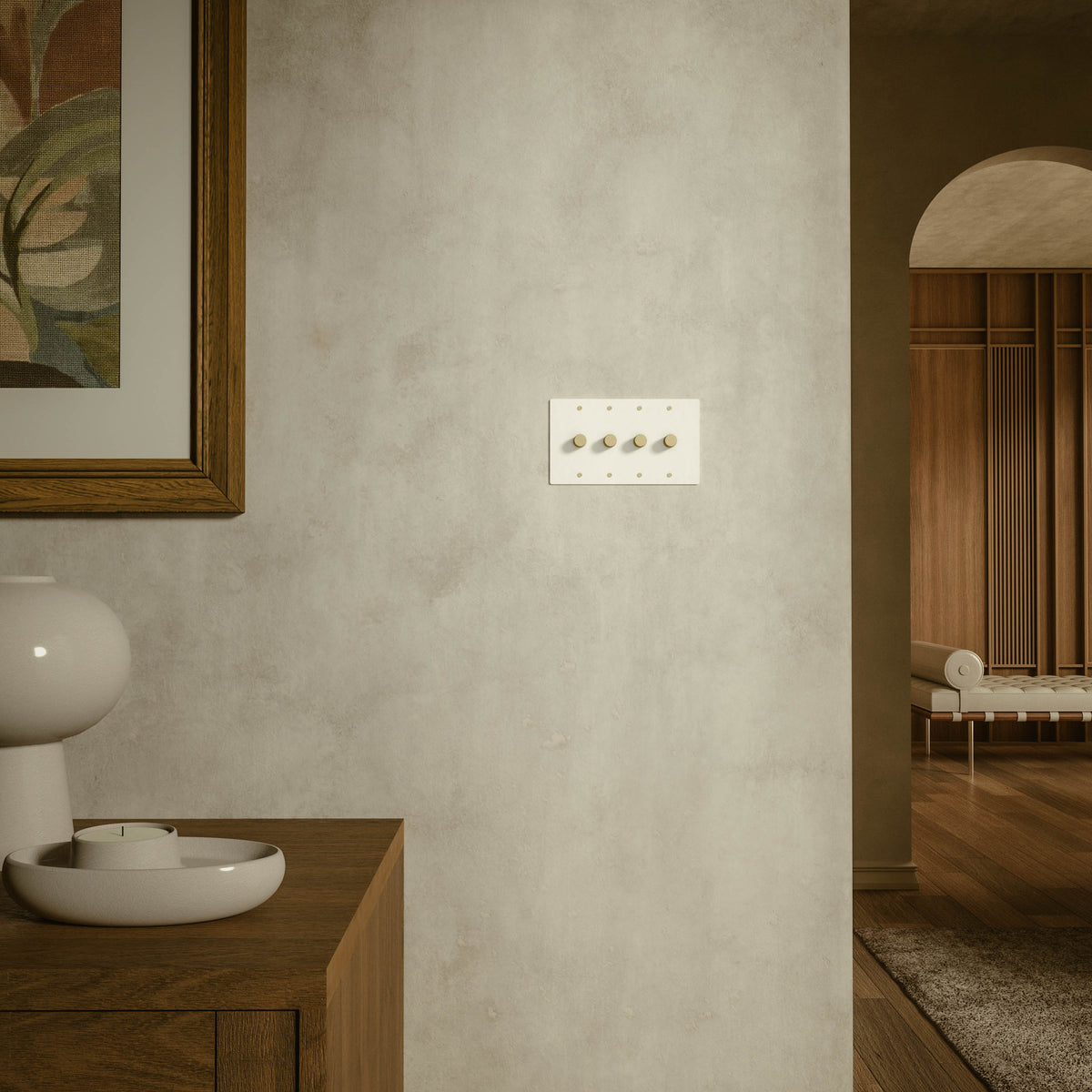 Rotary Light Dimmer Switch with Brass Knob for Stepless Brightness Adjustment in Living Room Bedroom Hallway Contemporary Wall-Mounted Panel