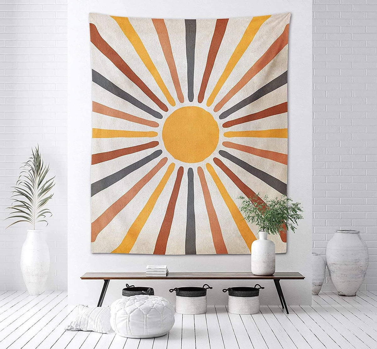 Boho Sun Tapestry Wall Hanging – Neutral Earth Tone Fabric Art Décor for Living Room, Bedroom & Dorm