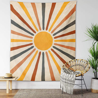 Boho Sun Tapestry Wall Hanging – Neutral Earth Tone Fabric Art Décor for Living Room, Bedroom & Dorm