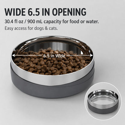 Ortekor Weighted Non-Slip Stainless Steel Dog & Cat Bowl for Tile & Hardwood Floors - Helps Reduce Sliding & Mealtime Mess