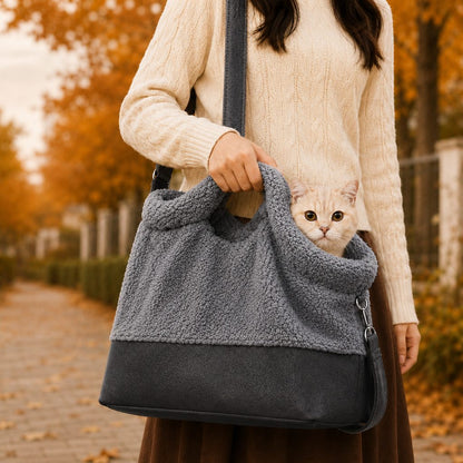 Ortekor Winter Sherpa Pet Carrier Bag for Walks & Vet Visits - Stable Bottom, Secure Handheld Shoulder Tote for Cats & Small Pets
