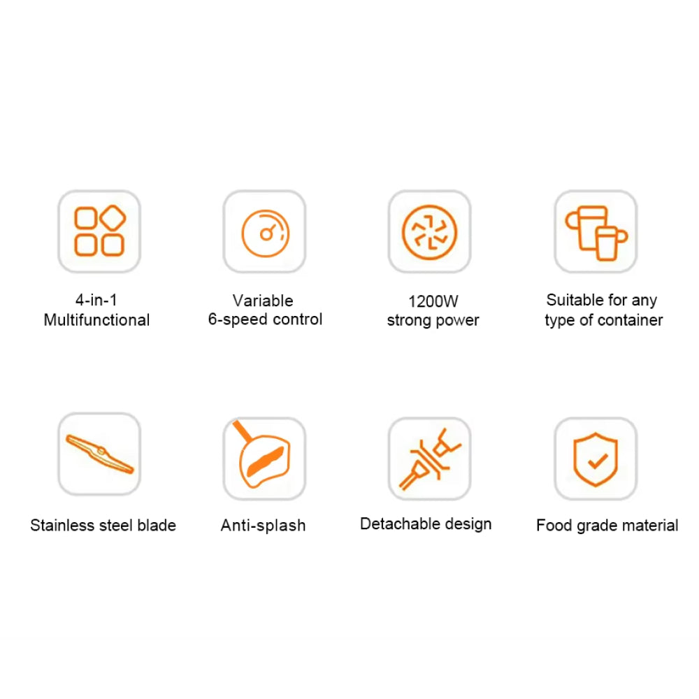 4-in-1 Immersion Blender with 1200W Motor & 6-Speed Control – Hand Blender Set with Chopper, Whisk & Cup for Soups, Smoothies, Sauces