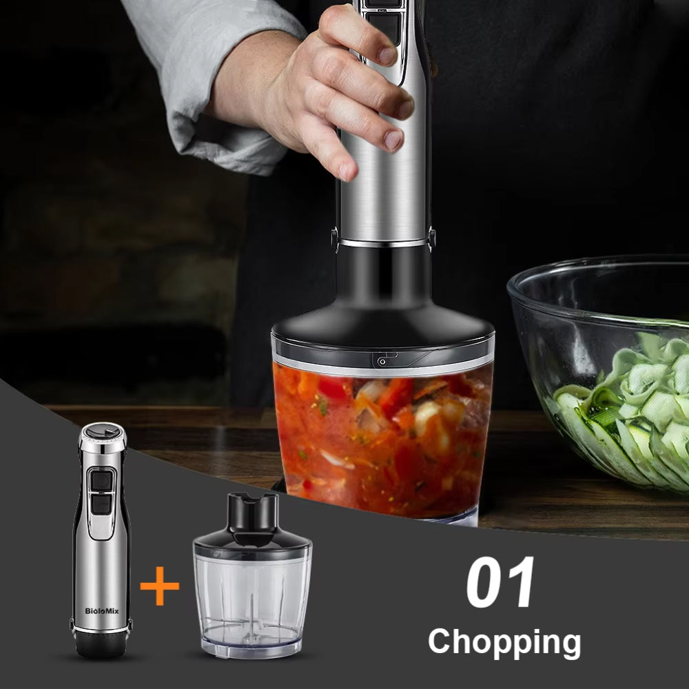 4-in-1 Immersion Blender with 1200W Motor & 6-Speed Control – Hand Blender Set with Chopper, Whisk & Cup for Soups, Smoothies, Sauces