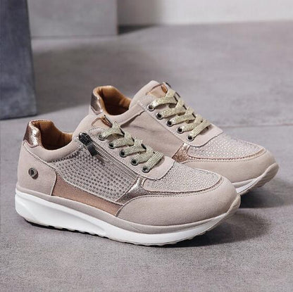 Cushioned Women's Sneakers with Zip Closure – Lightweight Walking Shoes for Everyday Wear, Casual Athletic Footwear
