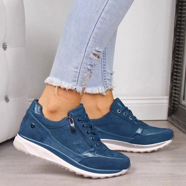 Cushioned Women's Sneakers with Zip Closure – Lightweight Walking Shoes for Everyday Wear, Casual Athletic Footwear