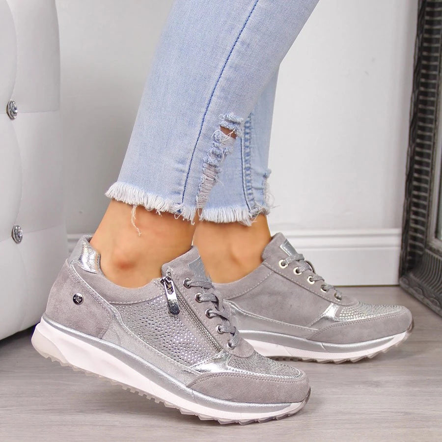 Women's Cushioned Walking Sneakers with Side Zip – Lightweight Athletic Shoes for Everyday Casual Wear & Jogging