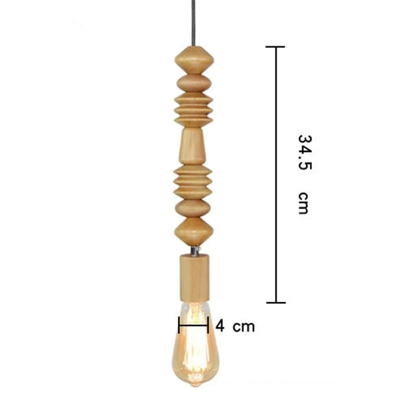 Hanging Ceiling Fixture with Natural Wood Bead Detail 48 inch Drop Modern Japandi Suspension Lamp for Dining Room Living Area Overhead Light
