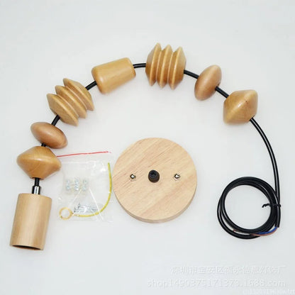 Hanging Ceiling Fixture with Natural Wood Bead Detail 48 inch Drop Modern Japandi Suspension Lamp for Dining Room Living Area Overhead Light