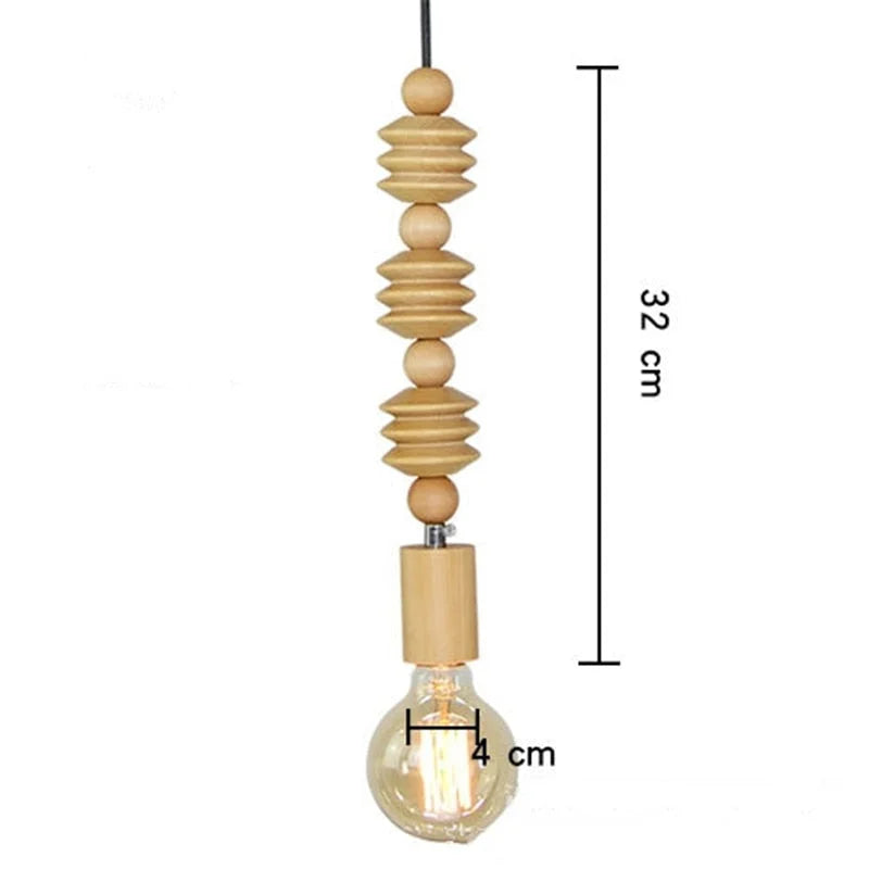 Hanging Ceiling Fixture with Natural Wood Bead Detail 48 inch Drop Modern Japandi Suspension Lamp for Dining Room Living Area Overhead Light