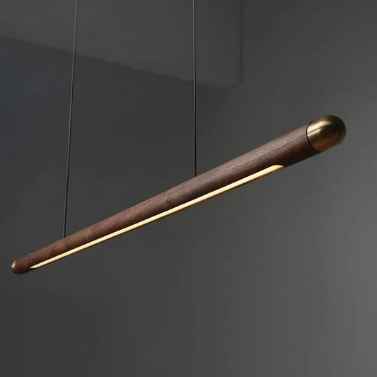 Wooden Linear Suspension Fixture 43 Inch Overhead Lighting for Kitchen Counter & Dining Area Warm Glow Adjustable Height