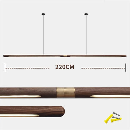 Wooden Linear Suspension Fixture 43 Inch Overhead Lighting for Kitchen Counter & Dining Area Warm Glow Adjustable Height