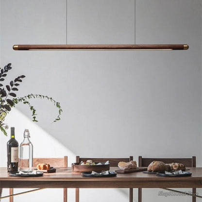 Wooden Linear Suspension Fixture 43 Inch Overhead Lighting for Kitchen Counter & Dining Area Warm Glow Adjustable Height