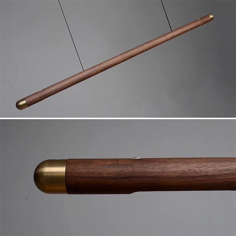Wooden Linear Suspension Fixture 43 Inch Overhead Lighting for Kitchen Counter & Dining Area Warm Glow Adjustable Height